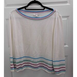 St John Sport White Multi Stripe Pullover Sweater‎ L
